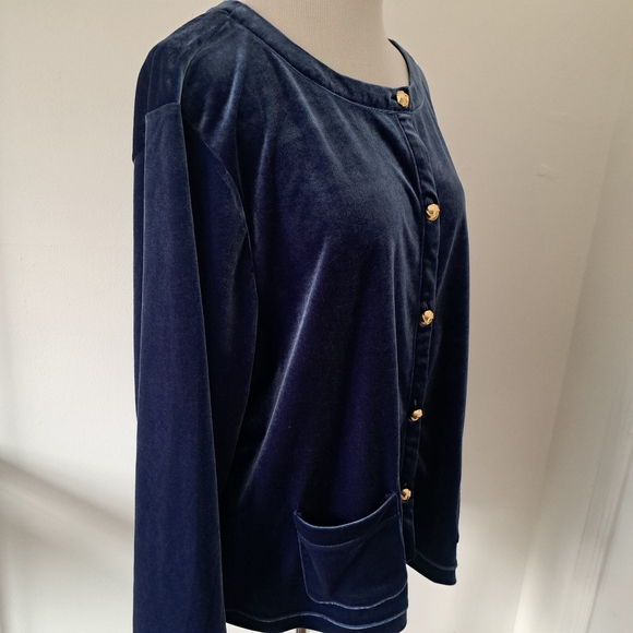 Talbot Plus Navy Blu Velvet Button Front Cardigan Sweater Gold Button Pockets 3X - Picture 3 of 6